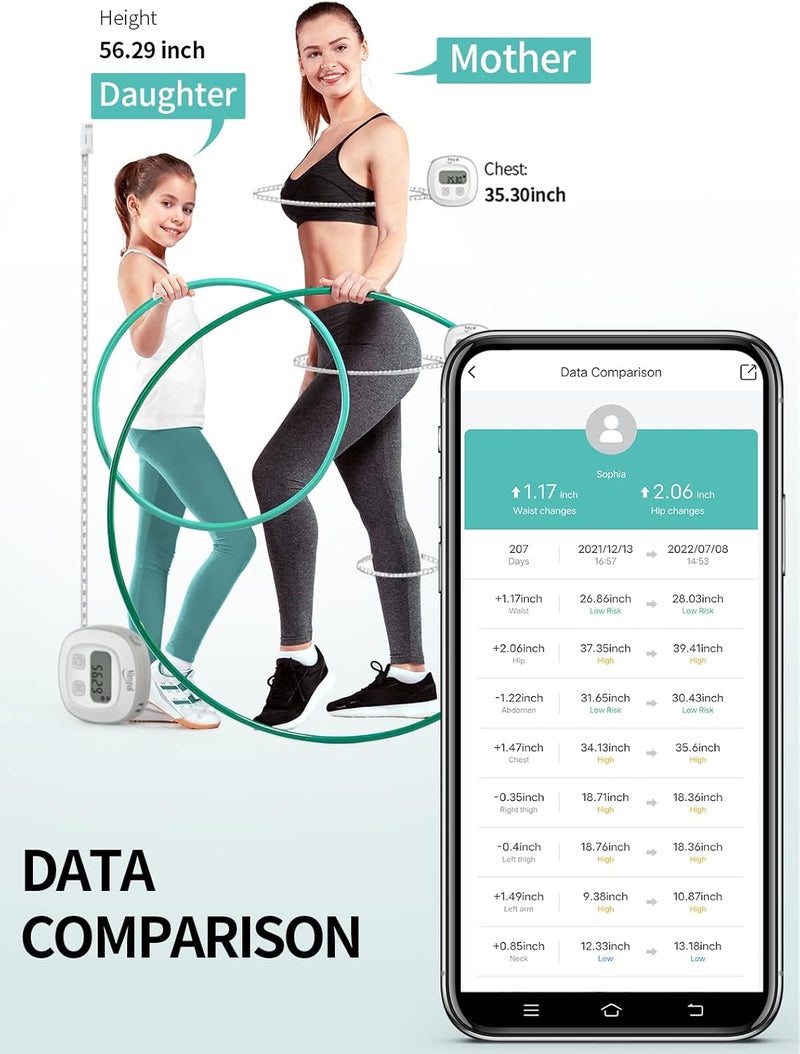 Slimpal Smart Body Measuring Tape, Tape Measure for Body Waist Arms Hip Bust Measurements Device with App, Retractable Bluetooth Monitoring Body Fat BMI Tool for Fitness Shape & Weight Loss - Image 3